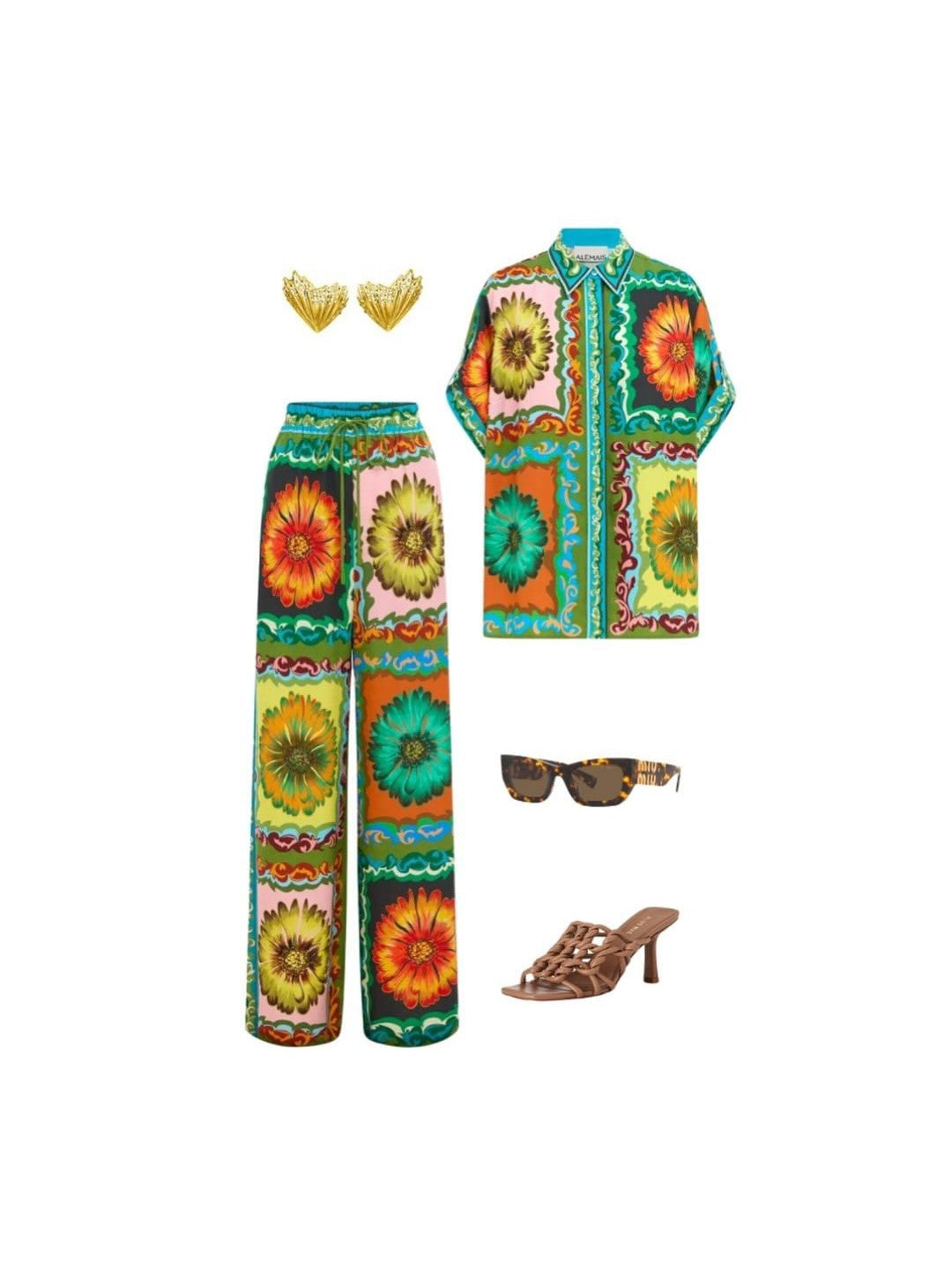 Flower Print Short Sleeve Shirt & Pants Coord Set