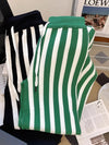 Striped Woolen Wide Elastic Waist Leg Pants - Winter