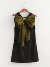 Autumn Velvet Oversized Bow knot Decoration Dress