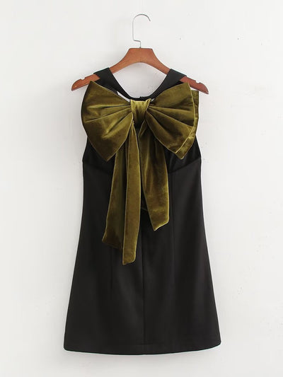 Autumn Velvet Oversized Bow knot Decoration Dress