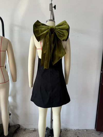 Autumn Velvet Oversized Bow knot Decoration Dress