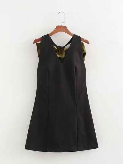 Autumn Velvet Oversized Bow knot Decoration Dress