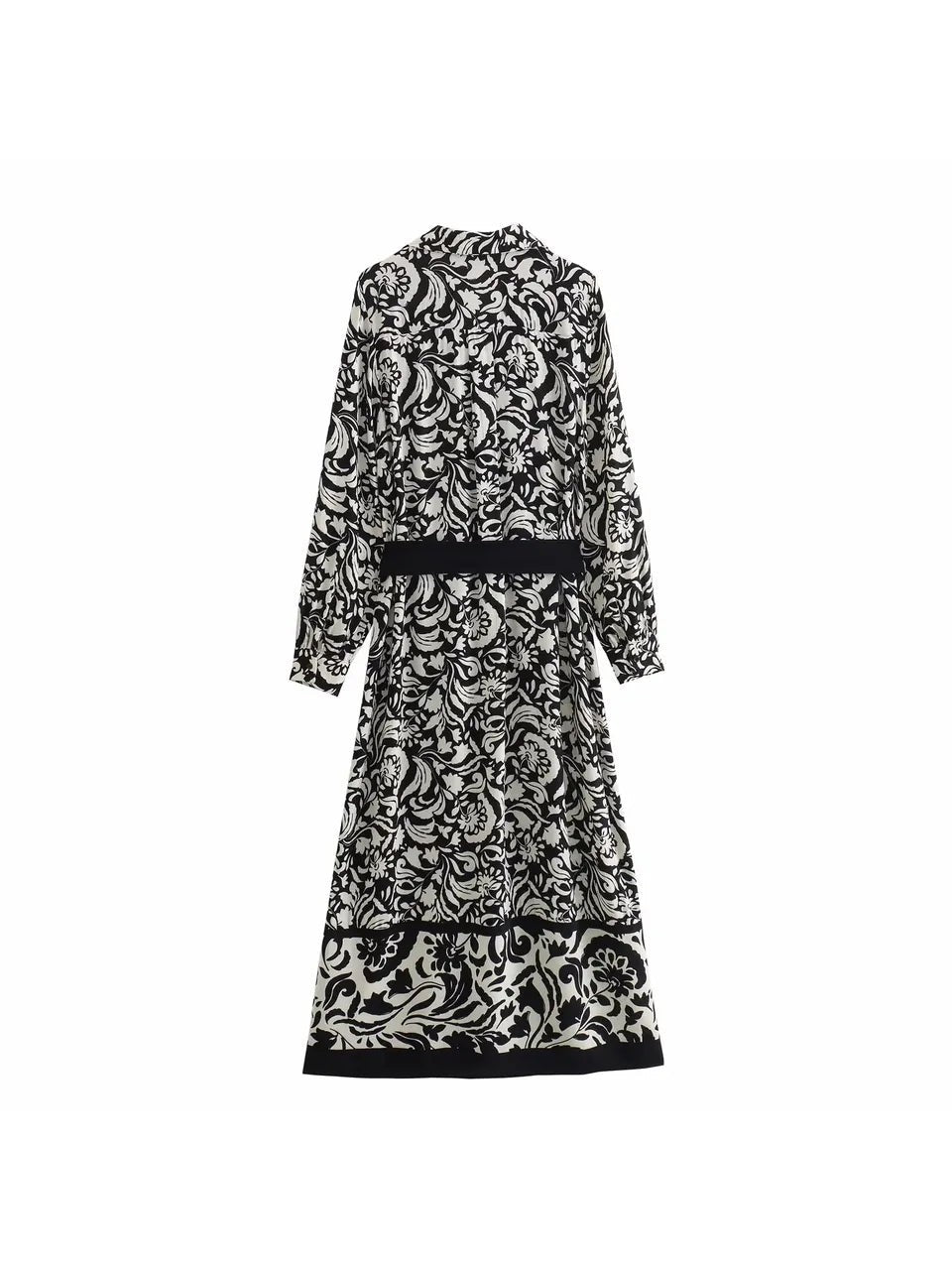 Black Porcelain Boho Print Maxi Dress with Belt