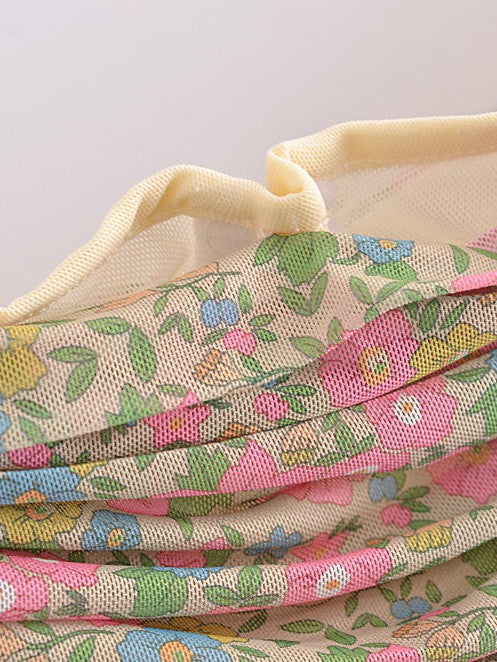 French Mesh Pastoral Floral Print Short Bodycon Dress