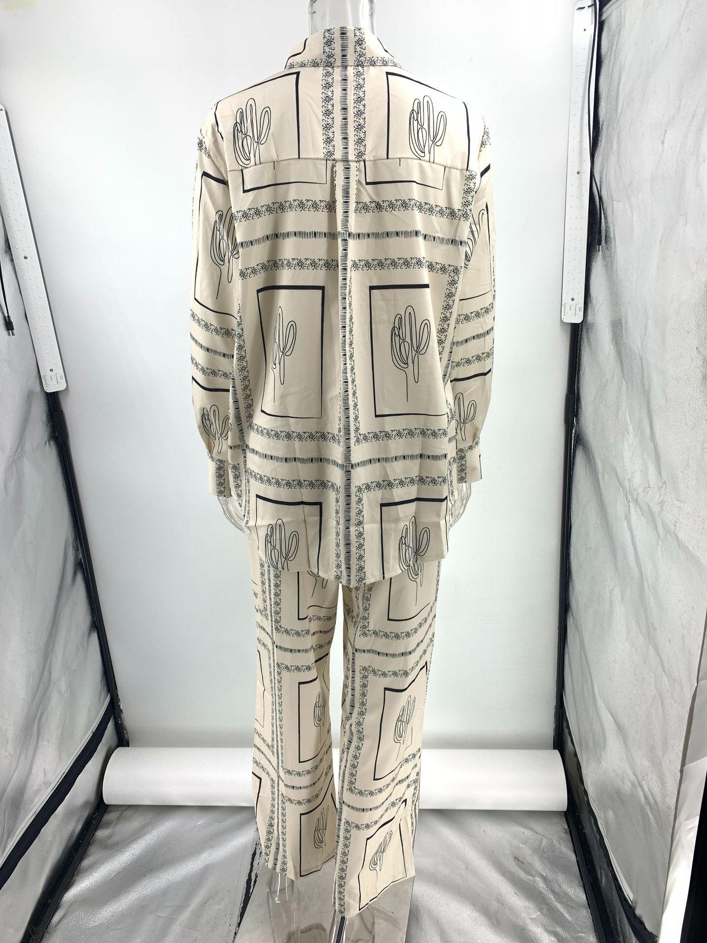 Linen Abstract Print Full Sleeves Shirt & Pants Coord Set