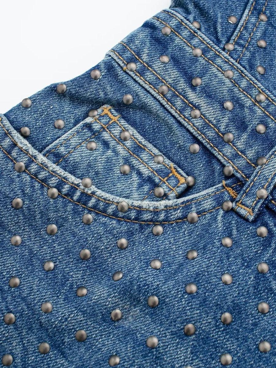 Rivets Studded Denim Corset Dress