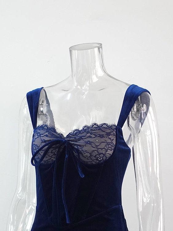 Velvet Lace Corset Lace Split Maxi Dress