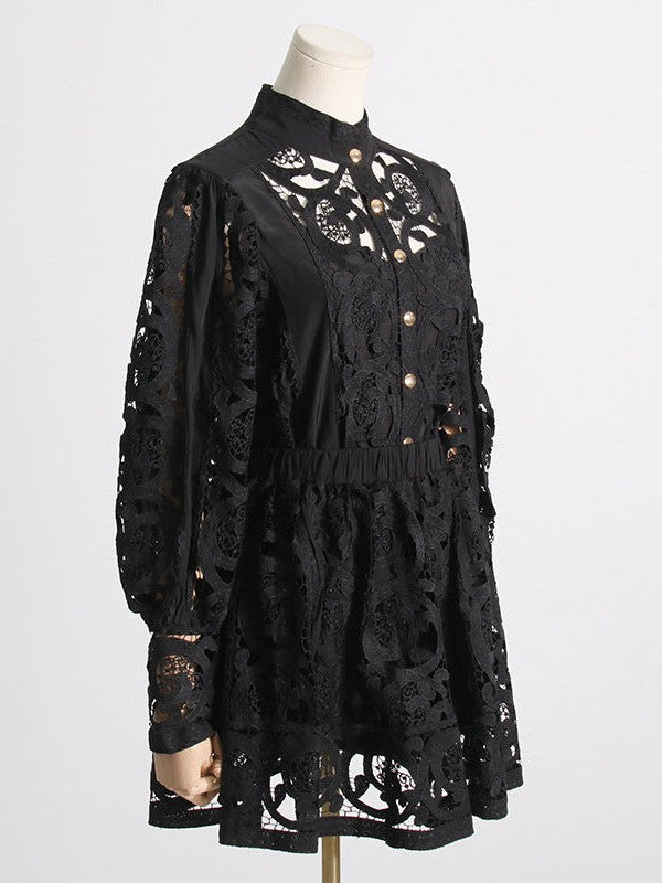 French Crochet Shirt Top & Shorts Coord Set