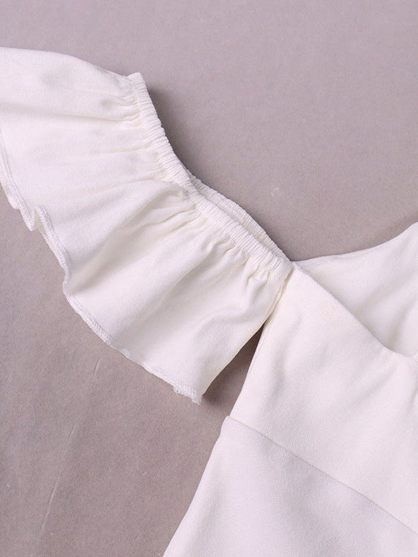 Spaghetti Strap Off Neck Ruffles Pleated Backless Slip Dress