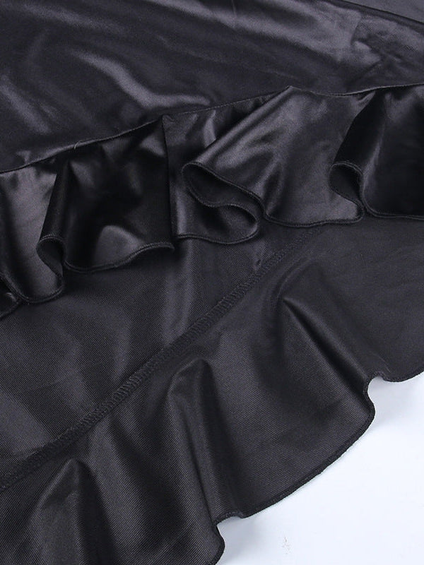 Deep V Plunge Neck Split Ruffled Dress