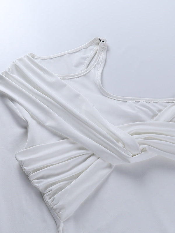 Ruched One Shoulder Pleated Bodysuit