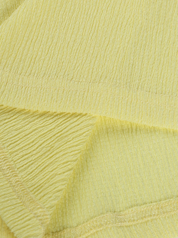 Yellow Spaghetti Strap Drawstring High Split Dress