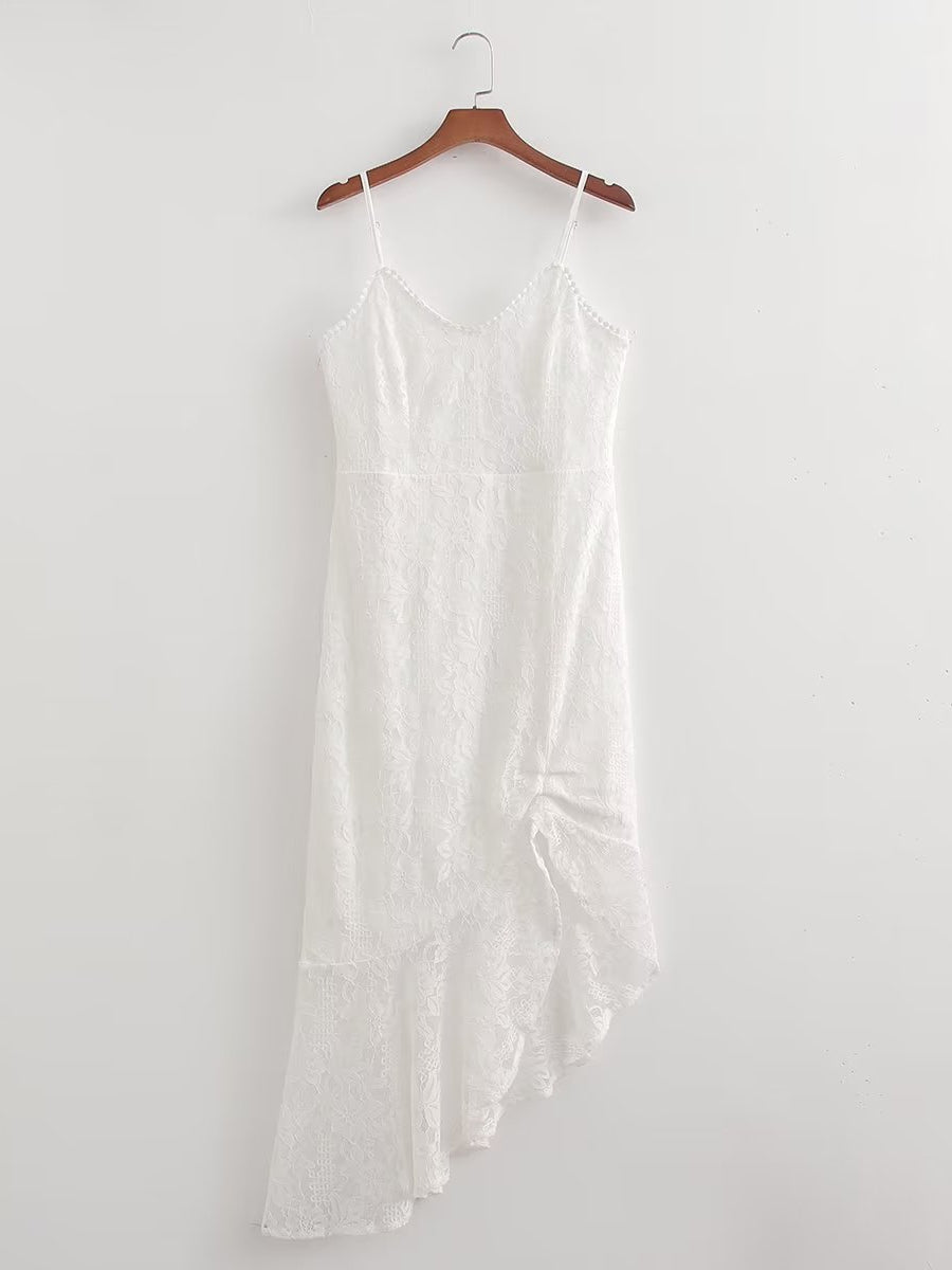 Spaghetti Strap Lace Backless Asymmetric Dress