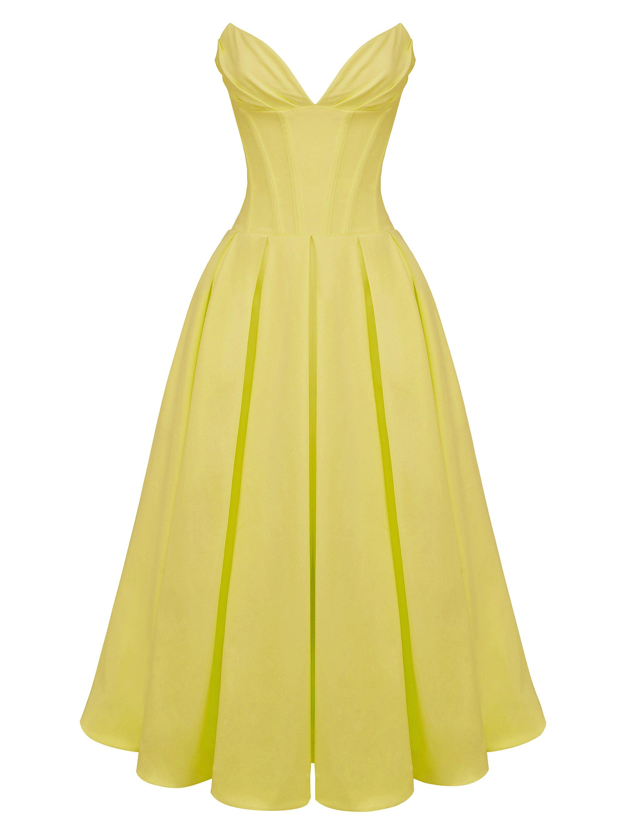 Tube Corset Pleated Flare Midi Dress