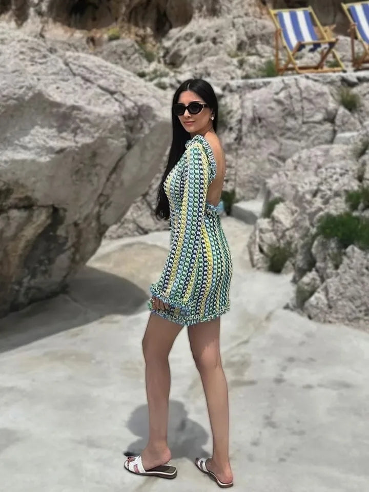 Backless Crochet Slit Beach Short Dress