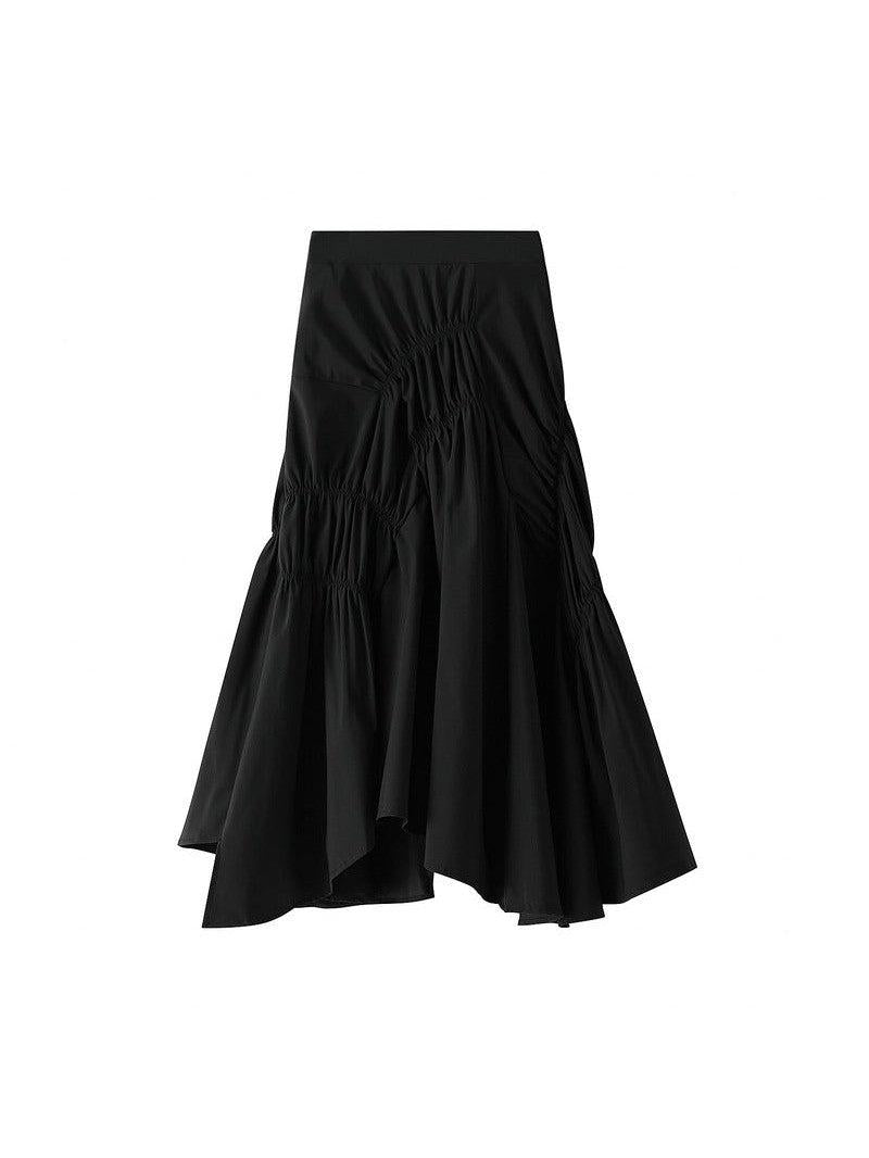 A Line Pleated Ruffle Ruched Skirt