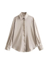 Plain Satin Beige Shirt & Skirt Coord Set