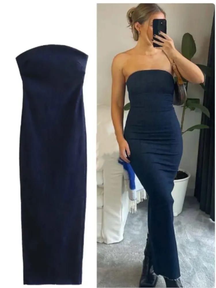 Denim Off Shoulder Tube Dress