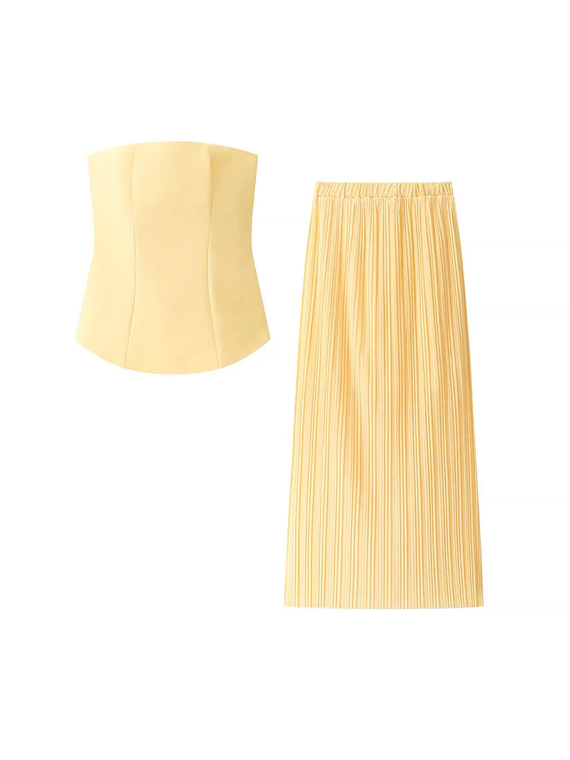 Butter Yellow Strapless Top & Skirt Coord Set