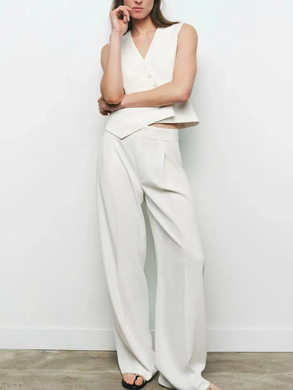 Black & White Cross Vest & Wide Leg Pants Coord Set