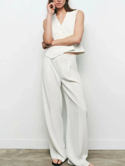 Black & White Cross Vest & Wide Leg Pants Coord Set