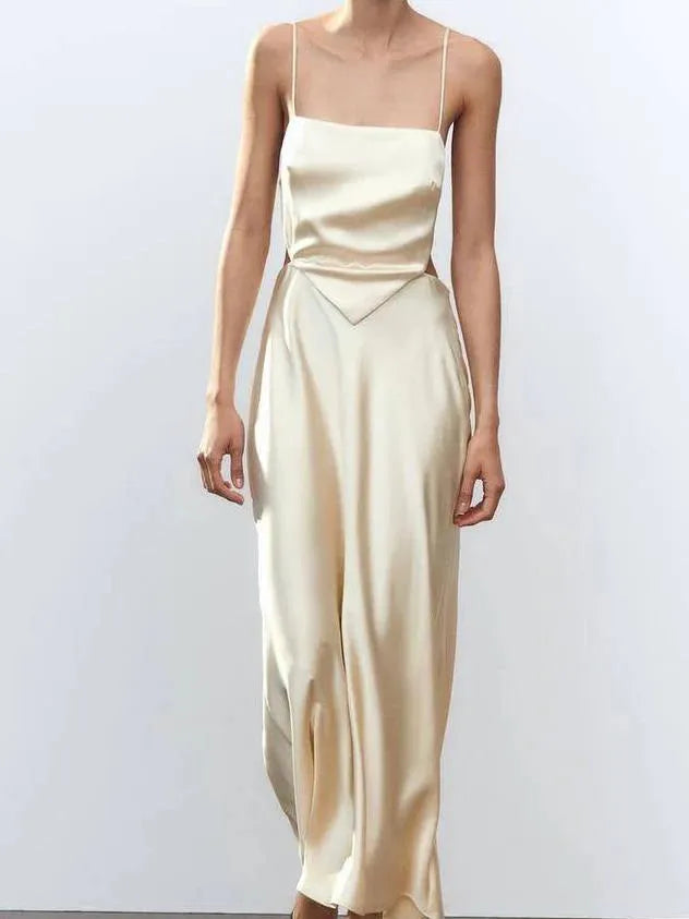 Spaghetti Strap Backless Midi Dress