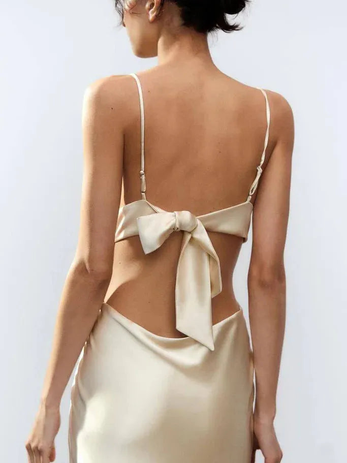 Spaghetti Strap Backless Midi Dress