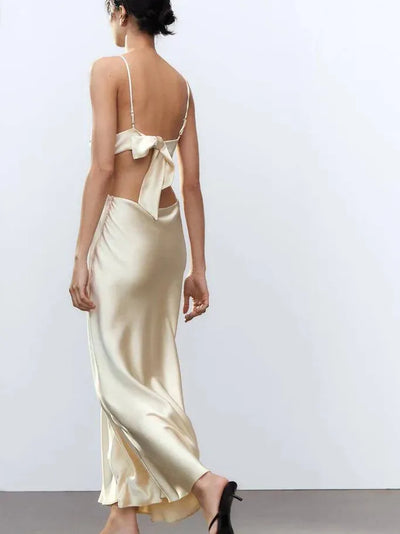 Spaghetti Strap Backless Midi Dress