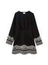 Black French Short Embroidered Blended Dress