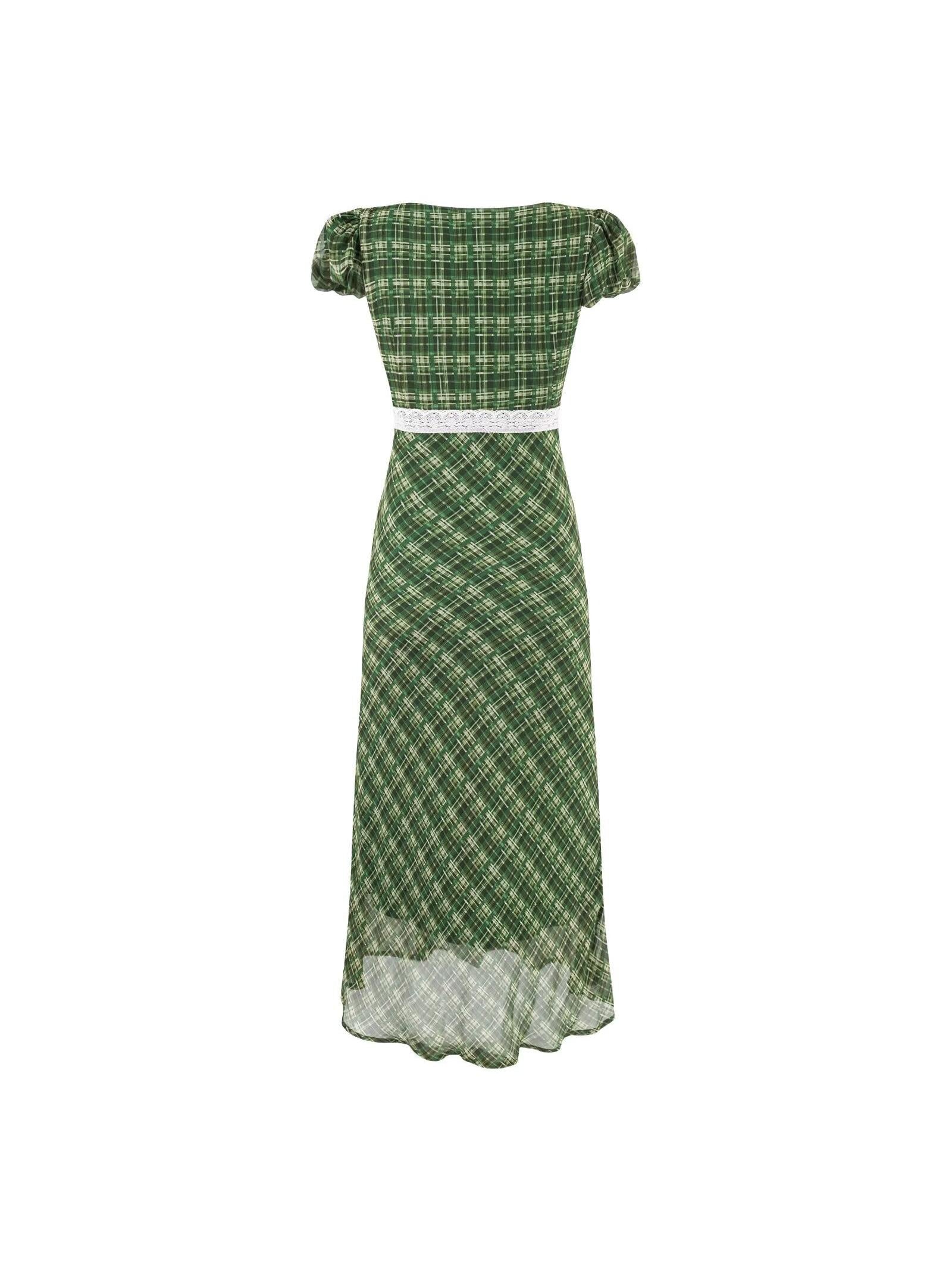 Puff Sleeve U Neck Lace Dress