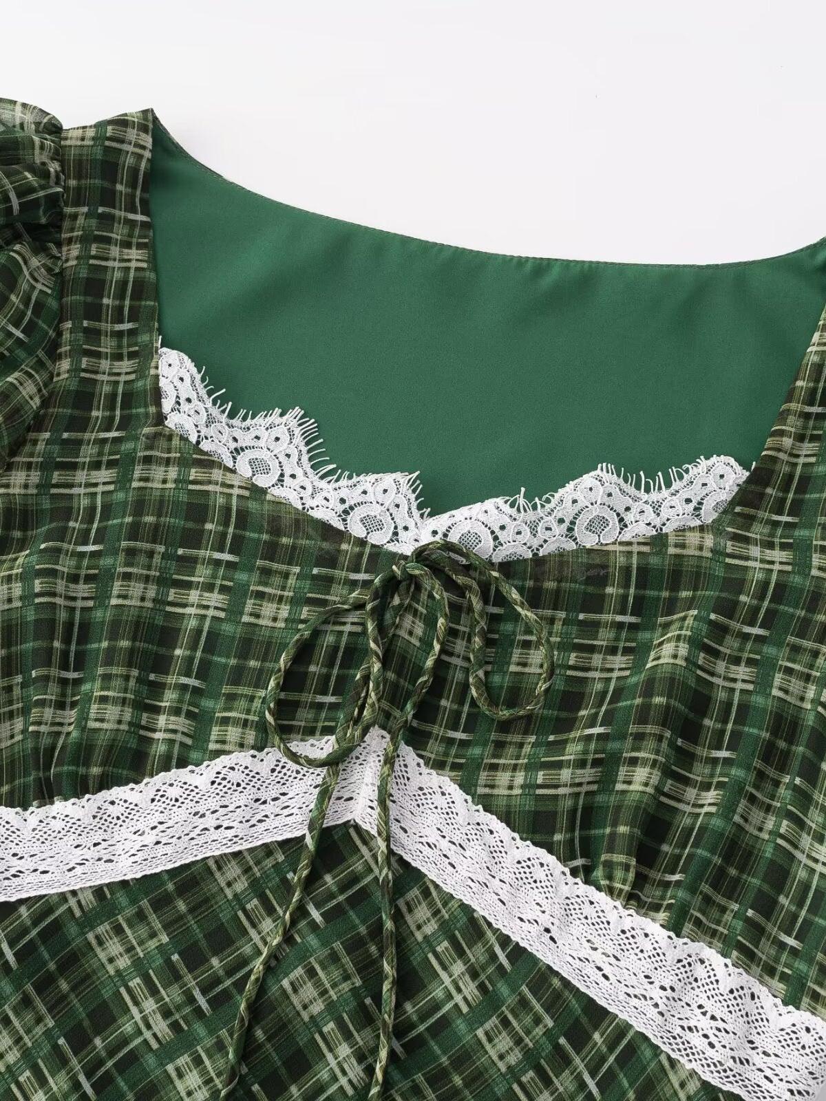 Puff Sleeve U Neck Lace Dress