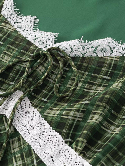 Puff Sleeve U Neck Lace Dress