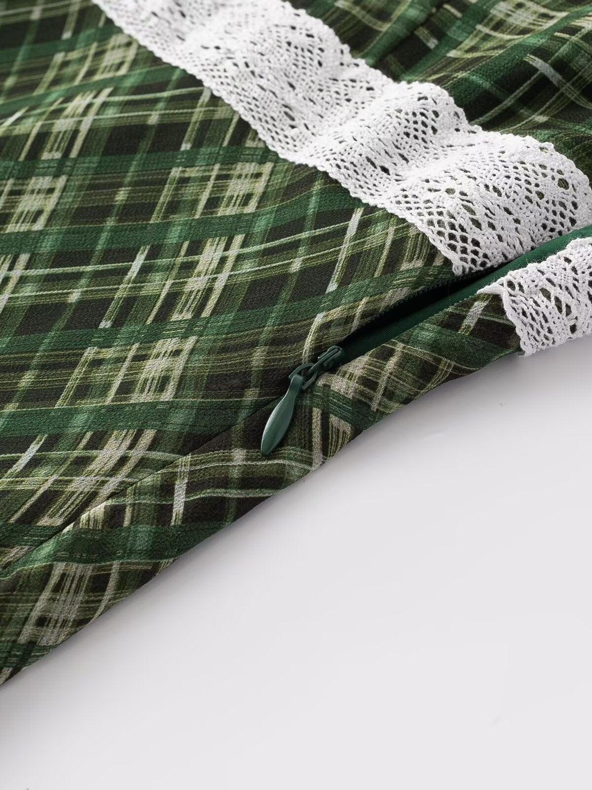 Puff Sleeve U Neck Lace Dress