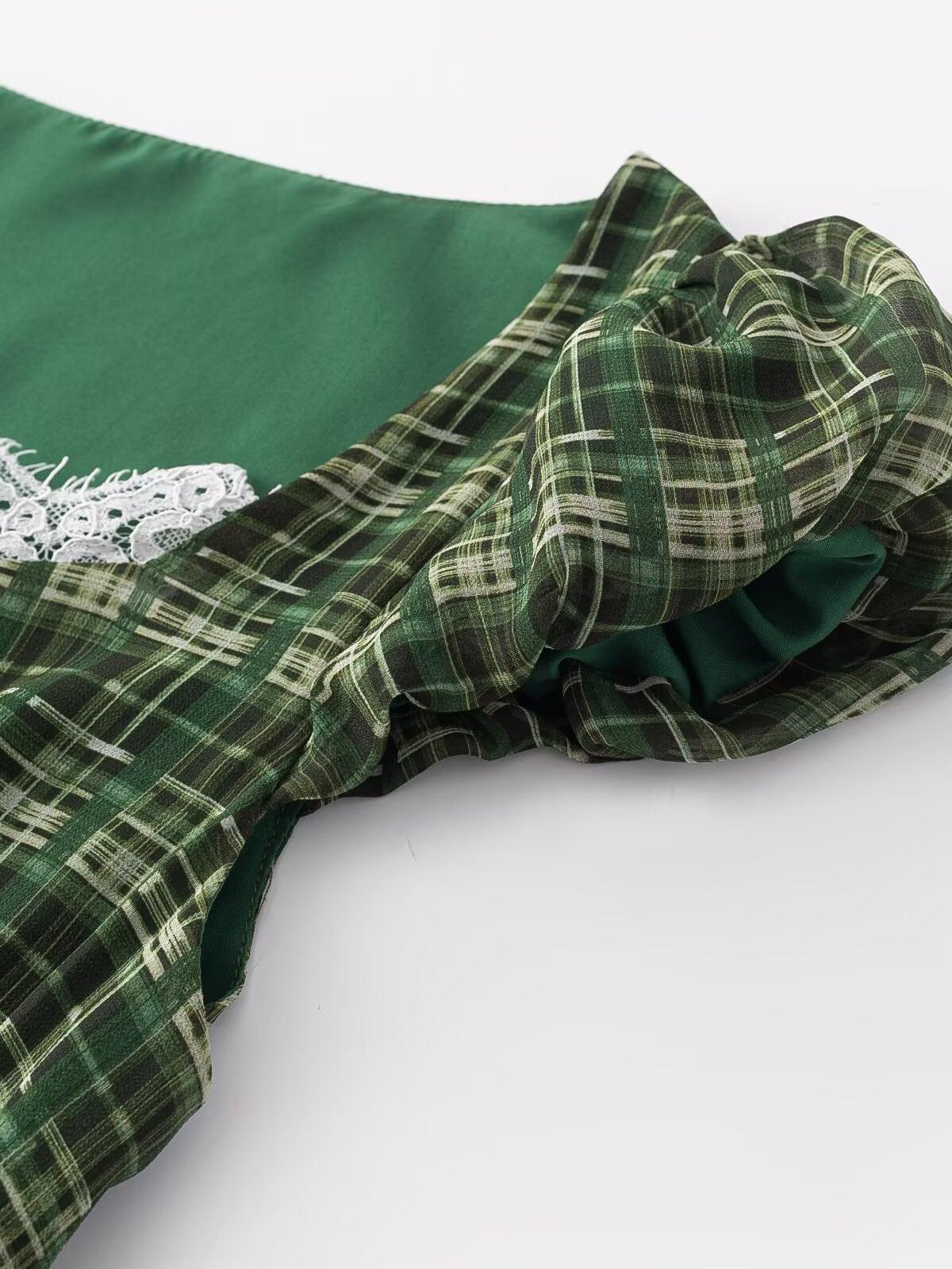 Puff Sleeve U Neck Lace Dress