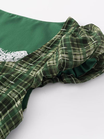 Puff Sleeve U Neck Lace Dress