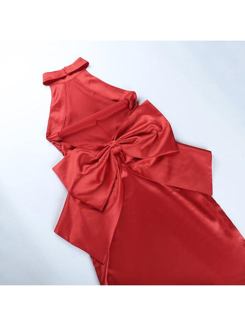 Backless Big Bow Halterneck Backless Dress