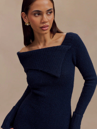 Off Shoulder Knitted Short Bodycon Dress