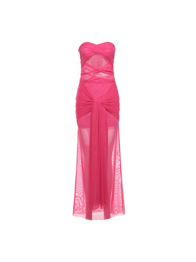 See through Tied Tube Cutout Drapped Maxi Dress