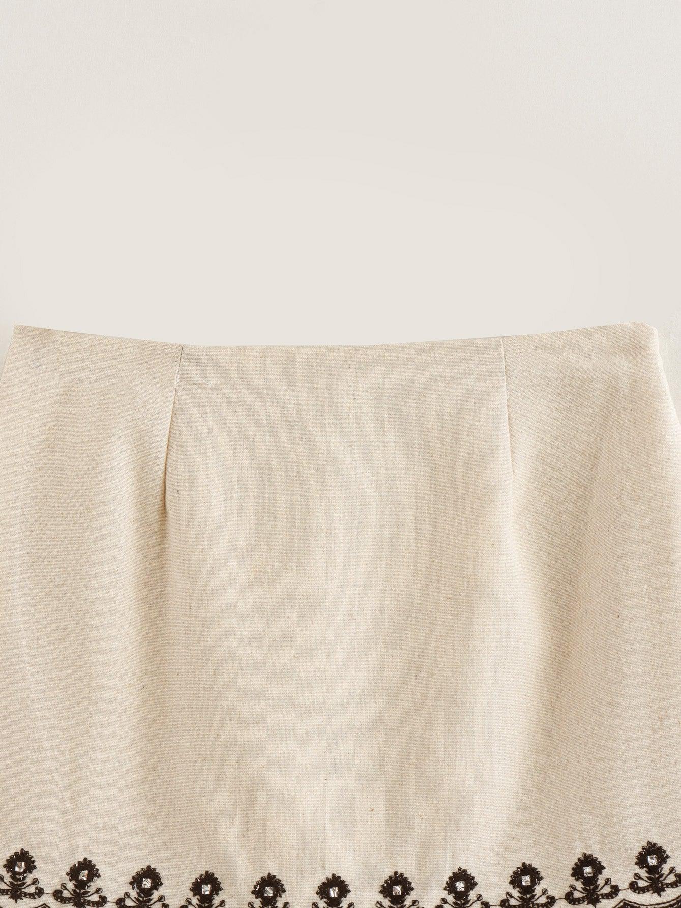 Halterneck Embroidered Top & Short Skirt Coord Set