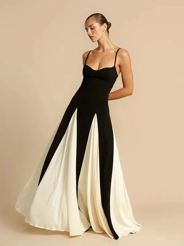 Monochrome Spagetti Strap Evening Maxi Dress