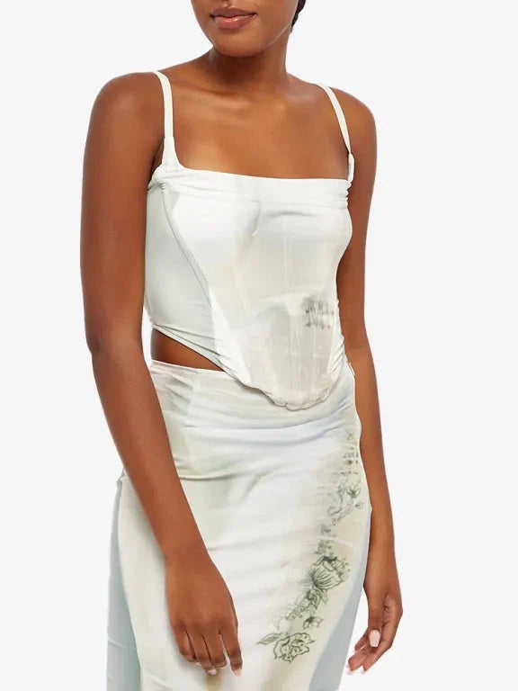 Printed Backless Corset Top & Skirt Coord Set