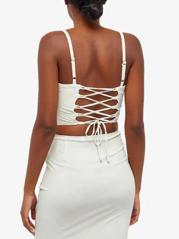 Printed Backless Corset Top & Skirt Coord Set