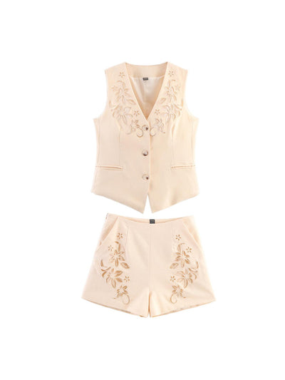 Embroidered Vest & Shorts Coord Set