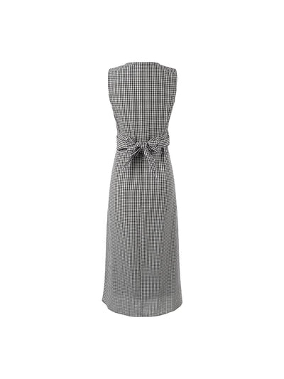 Gingham Print V Neck Vest Dress
