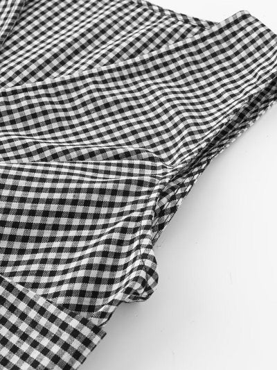 Gingham Print V Neck Vest Dress