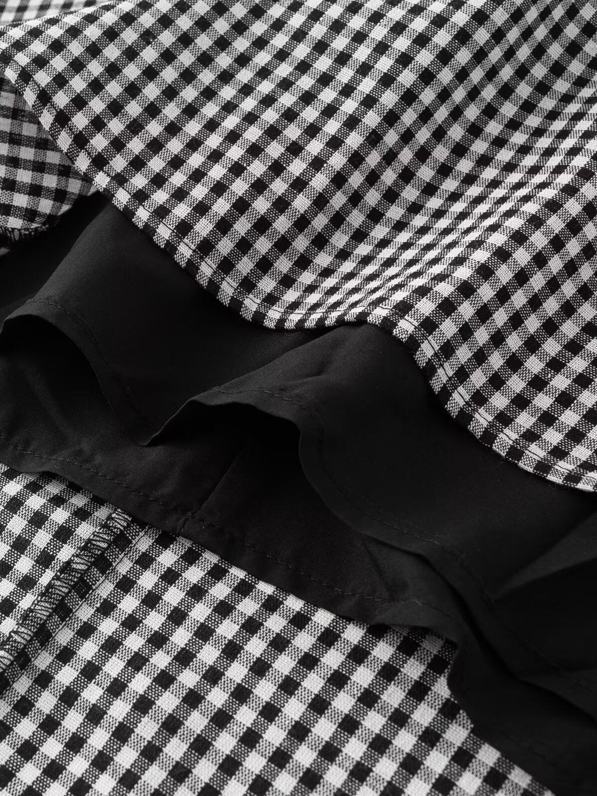 Gingham Print V Neck Vest Dress