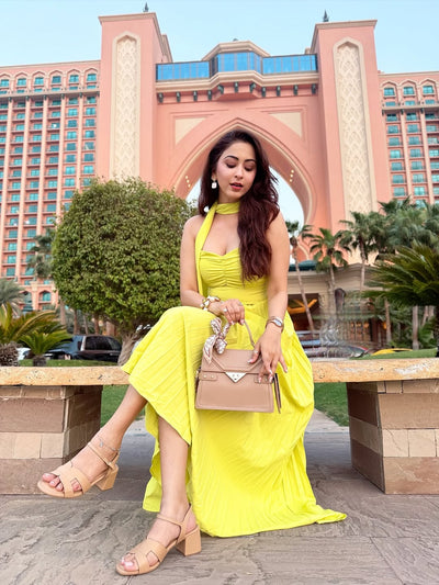 Krema Pleated Tube Maxi Dress with Scarf