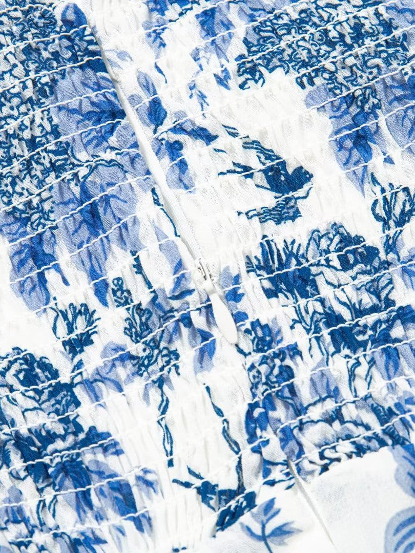 Lace up Floral Printed A line Split Midi Dress