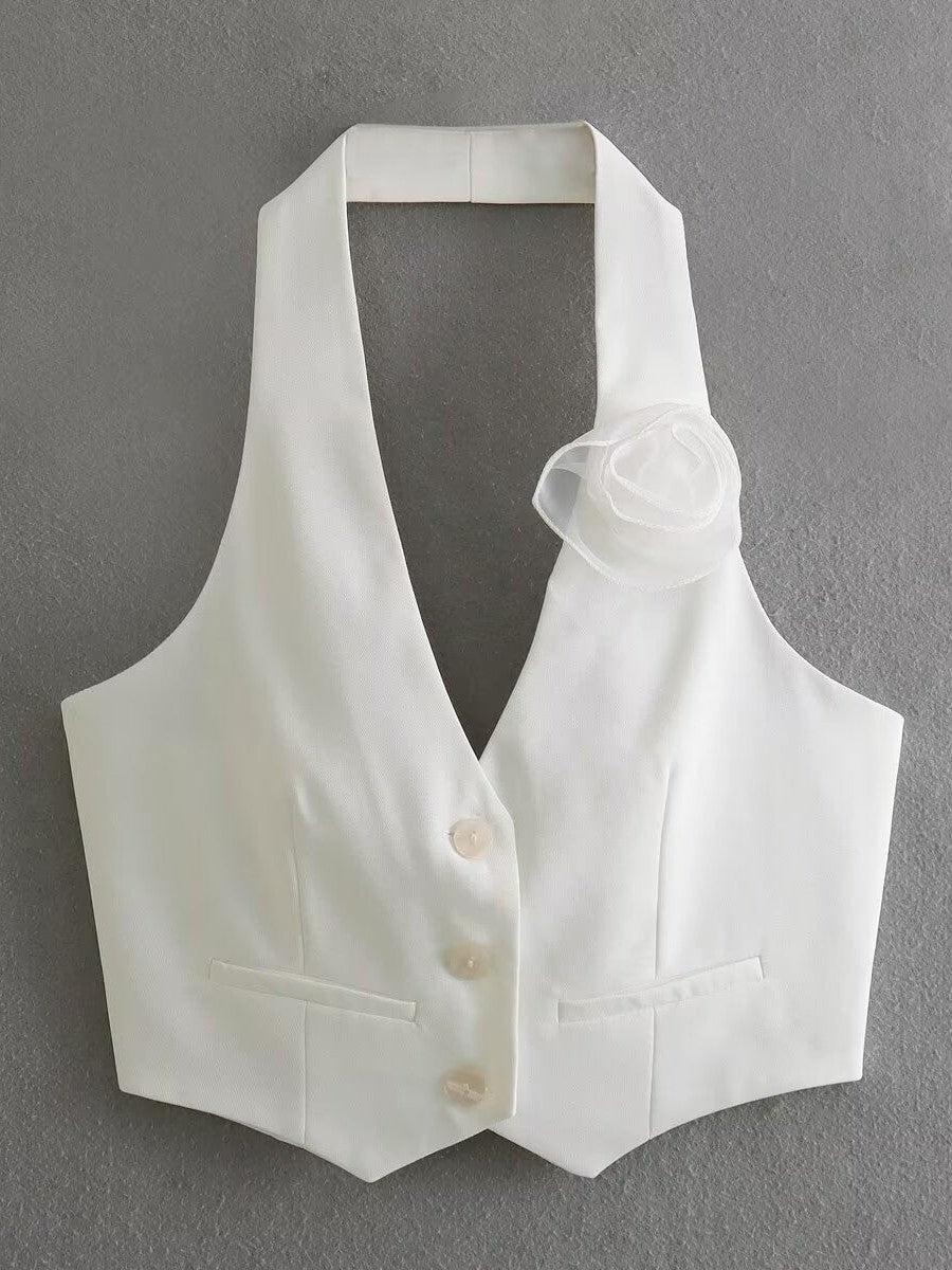 Red & White Halterneck Crop Waist Coat Vest & Skirt Coord Set