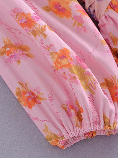 Pink Floral Printed High Waist Dress